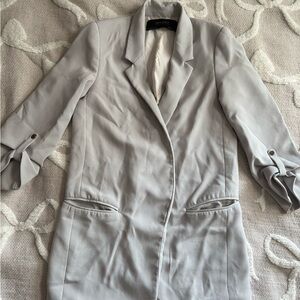 Zara Basic Collection Light Gray Roll-Tab Sleeve Blazer